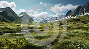 Realistic Rendering Of Norwegian Nature With Grass And Mountains