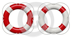 Realistic rescue life belt, marine lifebuoy water safety isolated on white background. Collection of realistic lifebuoy