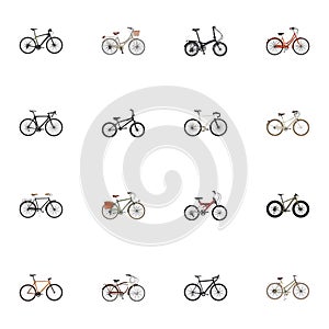 Realistic Retro, Adolescent, Hybrid Velocipede And Other Vector Elements. Set Of Bicycle Realistic Symbols Also Includes