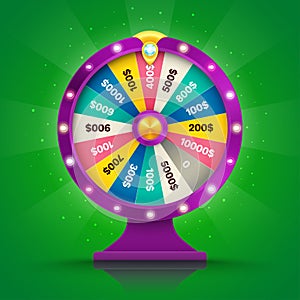 Realistic retro spinning wheel of fortune or luck