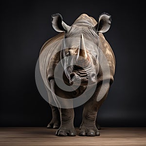 Realistic Rhino Portrait: Bold Chromaticity In Dark Studio