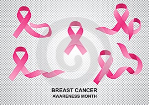 Realistic ribbon of the month to fight breast cancer.