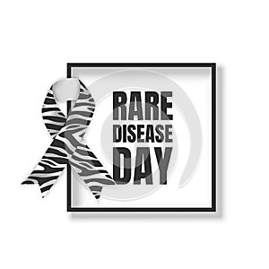 Realistic ribbon Symbol Of Rare Disease Awareness Day, Ribbon with Zebra Print. Template for Poster For Awareness Day 28