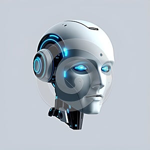 Realistic robot head design symbolizing artificial intelligence and advanced machine learning