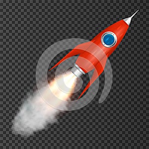 Realistic rocket space ship launch isolated on transparent background. Vector illustration