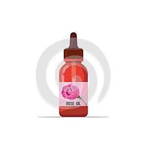 realistic rose oil glass bottle with dropper cosmetic liquid ingredient for food drinks and spa product skincare concept