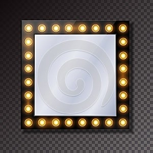 Realistic round mirrors. Make up mirror with light bulbs.