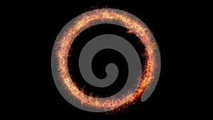 Realistic round or ring fire flame frame on black background.