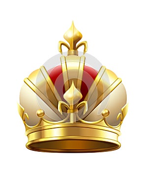 Realistic royal crown. Classic king or prince golden accessory for coronation. Luxury authority logo