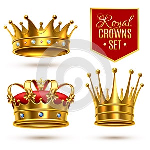 Realistic Royal Crown Icon Set