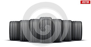 Realistic rubber tires banner. Vector Illustration