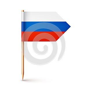 Realistic Russian toothpick flag. Souvenir from Russia. Wooden toothpick with paper flag. Location mark, map pointer