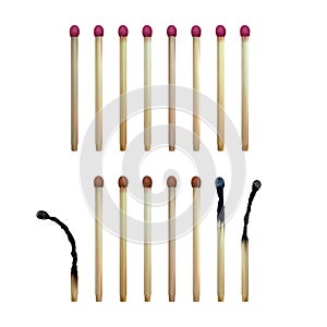 Realistic safety match. Set of 3d wooden matches. Vector illustration