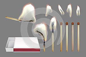 Realistic safety match. Set of 3d wooden matches. Vector illustration photo