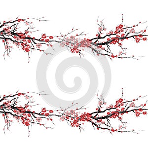 Realistic sakura blossom - Japanese cherry tree seamless pattern isolated on white background - Vector