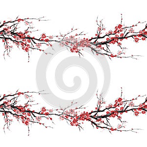 Realistic sakura blossom - Japanese cherry tree seamless pattern isolated on white background - Vector