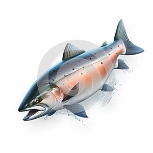 Realistic Salmon Portrait On White Background - Vector Illustration