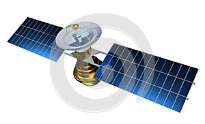 Realistic satellite. 3d render satelit illustration. Satelite isolated on white background photo