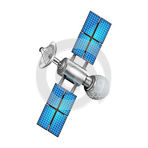 Realistic satellite. 3d satelite vector illustration. Wireless satellite technology photo