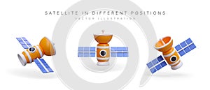 Realistic satellite with solar panels. Antenna for long distance data transmission