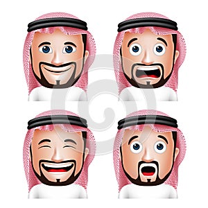 Realistic Saudi Arab Man Head with Different Facial Expressions