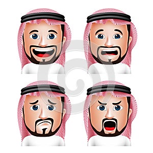Realistic Saudi Arab Man Head with Different Facial Expressions