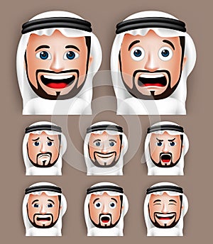 Realistic Saudi Arab Man Head with Different Facial Expressions photo