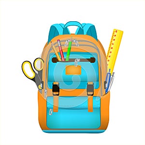 Realistic school bag with stationery.