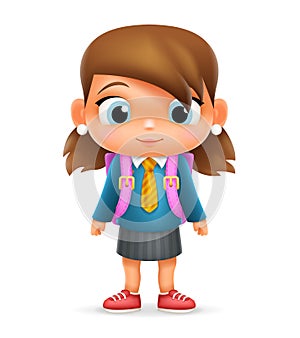 Realistic School Girl Child Cartoon Education Character