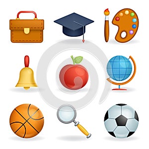 Realistic School icons education symbols set line art 3d design vector illustration