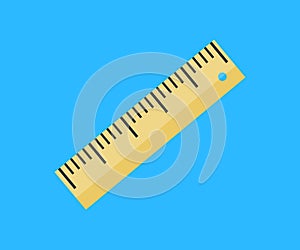 Realistic school ruler logo design. Marked in centimeters, inches and combined rectangular shapes. Graduation inch.