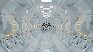 Realistic sci-fi spaceship corridor.Future interior background, business, sci-fi science concept