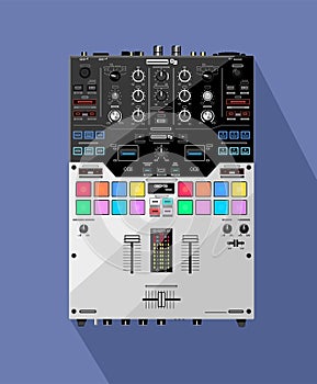 Realistic scratch DJ mixer in vector. Background for posters on the theme of nightlife.