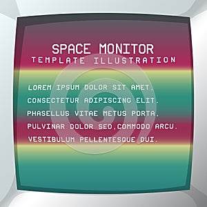 Realistic screen of retro vintage old space tv or computer. Modern futuristic template design with pixelated 8-bit text