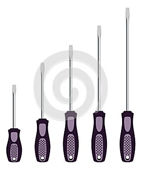 Realistic Screwdriver Set, Vector Illustration. The flat-blade screwdrivers.