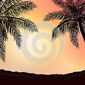 Realistic sea sunset on the background of palm trees - Vector