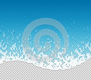 Realistic sea waves with foam stripes near the shore. Top view vector illustration on transparent background