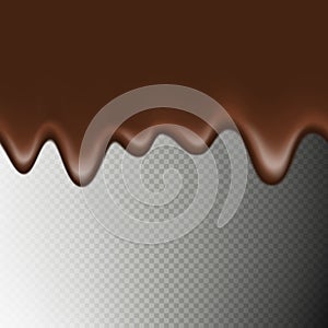 Realistic seamless horizontal border hot chocolate isolated on transparent background. Melted flowing chocolate drips