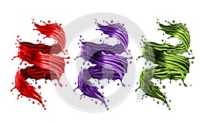 Realistic set collection 3D crear red purple green water spriral dynamic on white background vector