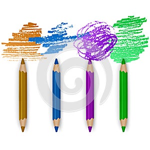 Realistic Set of Colorful Colored Pencils, Crayons with Brush Strokes Background, Back to School art. Vector Illustration