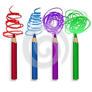 Realistic Set of Colorful Pencils, Crayons with Brush Strokes Background, Back to School art. Vector Illustration