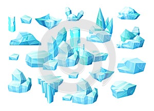 Realistic set of crystals of ice, iceberg broken pieces of ice