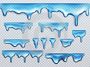 Realistic set of dripping blue pure water