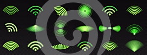 Realistic set of green radio wave signal signs