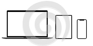 Realistic set of laptop, tablet, smartphone. Vector illustration. EPS10