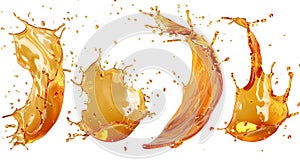 Realistic set of liquid waves of falling and flowing beer, orange, mango or lemon juice, oil, soda or honey