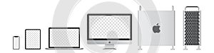 Realistic set of Mac pro, imac, macbook, ipad, iphone by Apple Inc.