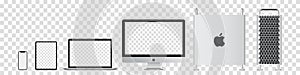 Realistic set of Mac pro, imac, macbook, ipad, iphone by Apple Inc.