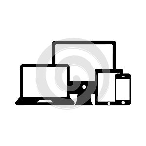 Realistic set of monitor, laptop, tablet, smartphone join Vector illustration