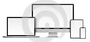 Realistic set of Monitor, laptop, tablet, smartphone - Stock Vector